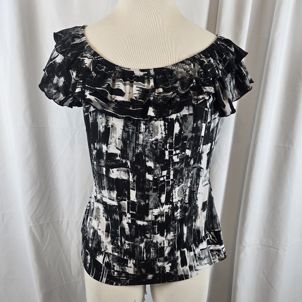 Essentials By Milano Women's PM Abstract Black White Blouse